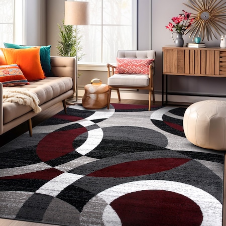 World Rug Gallery Contemporary Abstract Circles Soft Area Rug 7'10'' x 10'2'' Red 105RED8X10